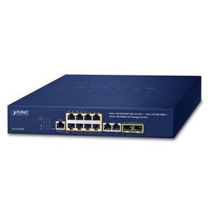 Planet 8-Port 10/100/1000Mbps 802.3at PoE + 2-Port 10/100/1000Mbps + 2-Port 100/1000X SFP Managed Switch (120 Watts)