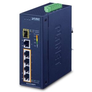 Planet Industrial 4-Port 10/100/1000T 802.3at PoE + 1-Port 10/100/1000T + 1-Port 100/1000X SFP Ethernet Switch (-40~75 degrees