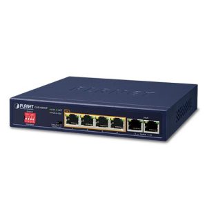 Planet 4-Port 10/100/1000T 802.3at PoE + 2-Port 10/100/1000T Desktop Switch (External 55 Watts)