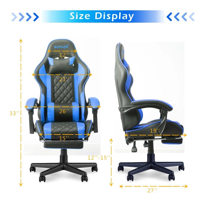 Gamax Gaming Chair with Linkage Function Armrest & Retactable Footrest (Blue) - Image 2