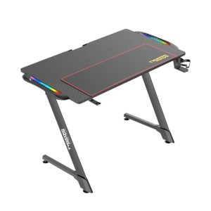 Twisted Minds Z Shaped Carbon Fiber Texture RGB Gaming Desk Cable Management,Headphone Hooks & Cup Holder