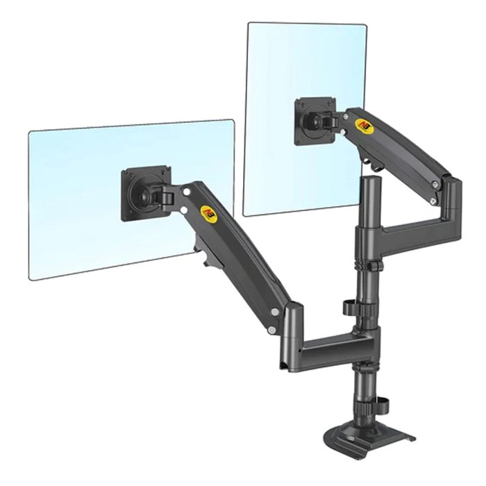 North Bayou H180 Double Extension (17"-27") Gas-Strut Flexi Mount Dual Screen Desktop Built With Ergonomics Concepts