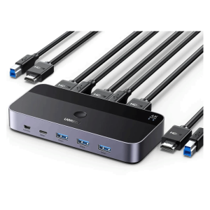 UGREEN USB 3.0 KVM Switch HDMI 2-in-1, 4K@60Hz KVM Box with 3× USB-A 3.0 & 1× USB-C Ports, Supports Keyboard, Mouse, Monitor Sharing Between 2 Computers/Laptops, Black | 15707