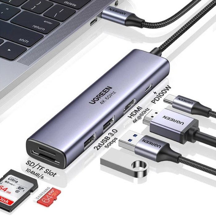 UGreen USB-C MultiFunction Adapter 6-In-1 for MacBook Pro, Air, Type-C Laptops - Image 2