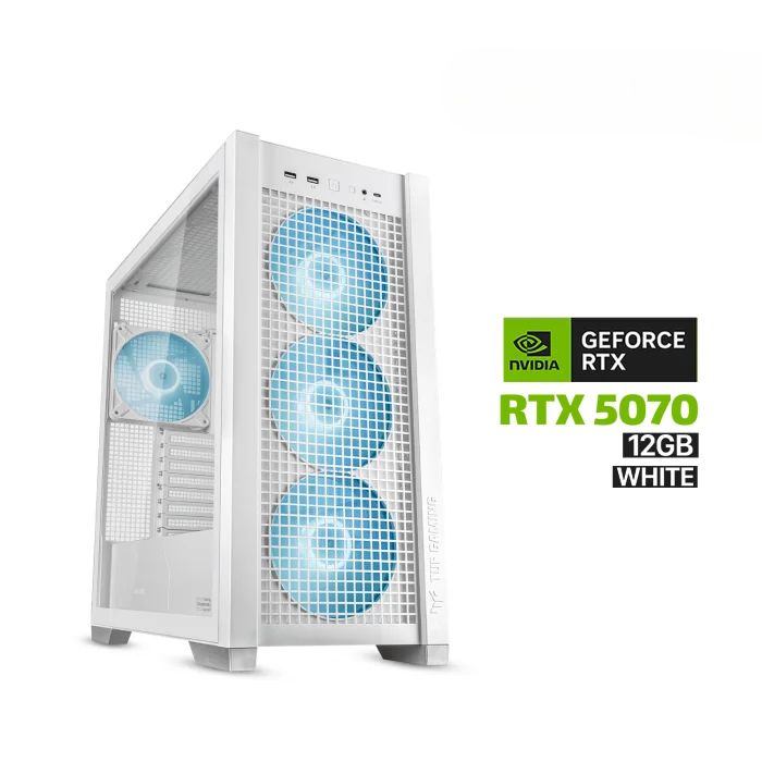 Gaming PC Ryzen 7 7800X3D, GigaByte B850M DS3H ICE AMD DDR5 MotherBoard, 32GB DDR5 (6000) RAM, 2TB NVMe (6000) SSD, ZOTAC RTX 5070 12GB VGA White, 850 WATT GOLD PSU, L360 Liquid Cooler White, Asus TUF Gaming GT302 ARGB Case White, Windows 11 Pro License