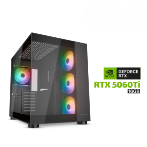 Gaming PC AMD Ryzen 7 7800X3D CPU, B650 MotherBoard, 32GB DDR5 RAM, 1TB NVMe SSD, GeForce RTX 5060 Ti 16GB VGA, 750 WATT GOLD PSU, L240 Liquid Cooler, Cougar FV150 RGB Mid Tower Case With 4x RGB Fans, Windows 11 Pro License
