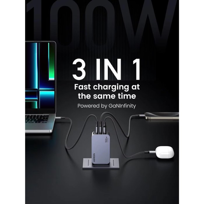 UGreen Nexode Pro 100W USB-C GaN Fast Charger-3 Port - Image 3