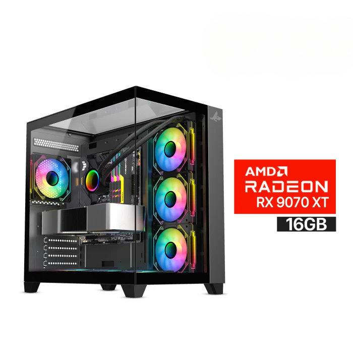 Gaming PC AMD Ryzen 7-7800X3D CPU, B650 Motherboard, 32GB DDR5 RAM, 2TB NVMe SSD, XFX Quick Silver Radeon RX 9070 XT 16GB VGA, 850 WATT GOLD PSU, AZZA L360 Liquid Cooler, Sharx Profin GX700 Case, Windows 11 Pro License