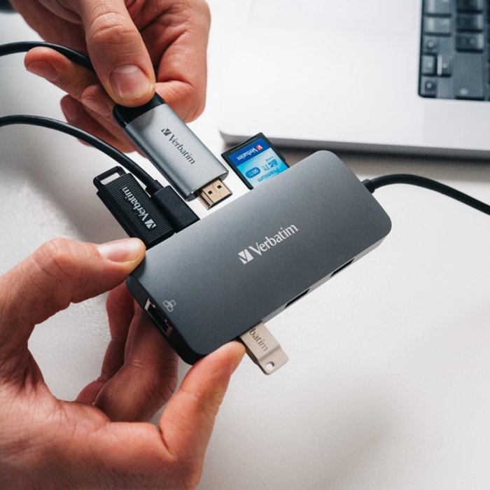 Verbatim USB-C Pro Multiport Hub 9 Port Upto 10Gbps USB 3.2 Gen 1, Supports 4K, SD/MicroSD With Gigabit Ethernet Adapter - Image 2
