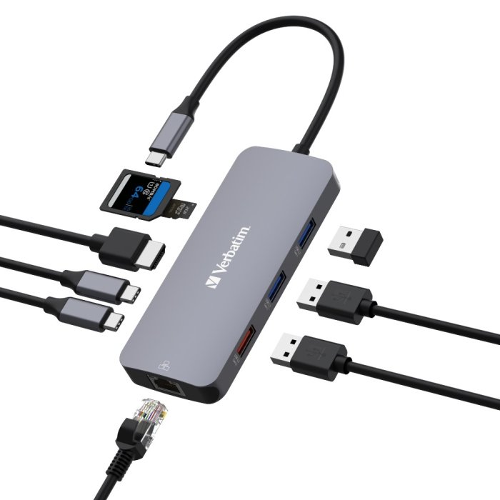 Verbatim USB-C Pro Multiport Hub 9 Port Upto 10Gbps USB 3.2 Gen 1, Supports 4K, SD/MicroSD With Gigabit Ethernet Adapter - Image 3