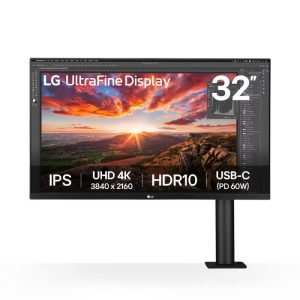 LG UltraFine 32" 4K IPS Panel 60Hz 5ms HDR10, USB Type-C Flat Ergo Monitor - Black