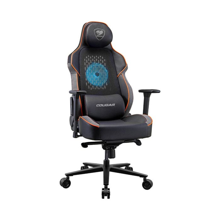 COUGAR NxSys Aero Gaming Chair with Integrated RGB Fan & Premium PVC Leather, Adjustable 3D Armrests, Elastomeric Mesh, Durable Steel Frame, 3" Wheels, 160kg Max Weight - Black-Orange | 3MARPORB.0001 - Image 3