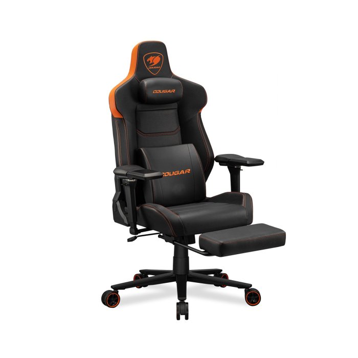 Cougar Armor Evo M Breathable PVC leather.5D Adjustable Armrest.Retractable Footrest.Magnetic Memory Foam Neck Pillow - Black/Orange - Image 2