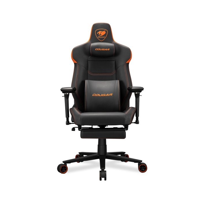 Cougar Armor Evo M Breathable PVC leather.5D Adjustable Armrest.Retractable Footrest.Magnetic Memory Foam Neck Pillow - Black/Orange