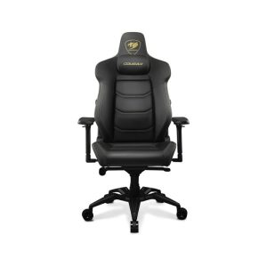 Cougar Armor Evo Royal Breathable PVC Leather Built-in 4-Way Curved Lumbar Support, Magnetic Neck Pillow Foam 4D Armrests - Black