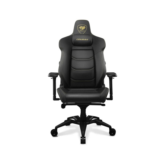 Cougar Armor Evo Royal Breathable PVC Leather Built-in 4-Way Curved Lumbar Support, Magnetic Neck Pillow Foam 4D Armrests - Black