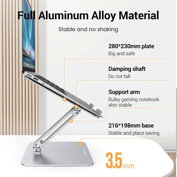 Ugreen Adjustable Laptop Stand, Hollow Design For Heat Dissipation, Easy Height Adjustment, Stepless Regulation - Silver | 40291 - Image 2
