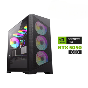 Gaming PC i5-14400F Processor, H610 D5 Motherboard, 16GB D5 RAM, 1TB SSD NVME, RTX 5050 8GB VGA, 750 WATT PSU, GameMax Destroyer TGB Micro ATX, 3x Pre-Installed RGB Fans, USB Wi-Fi Adapter, Windows 11 Pro (License)