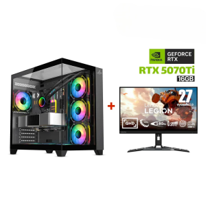 Gaming PC i9-14900K, ASUS ROG STRIX B760-F Wi-Fi, 64GB D5 RAM, WD 2TB GEN-4 SSD, ZOTAC RTX 5070TI 16GB VGA, 850W GOLD PSU, COUGAR L360 Liquid Cooler, Sharx Profin GX700 Mid Tower Case, Win 11 Pro + Lenovo R27QE 27" 2K 180Hz Gaming Monitor