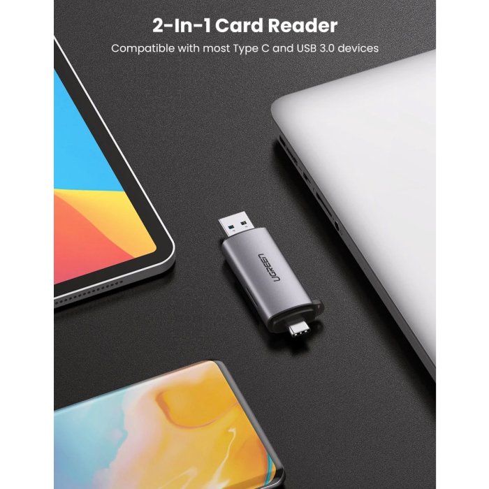 UGreen 2-in-1 USB-C/USB-A Card Reader - Image 3