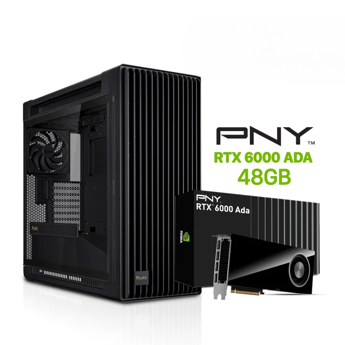 Professional PC AMD Ryzen 9-9950X3D, Asus ProArt X870E-Creator WiFi 7, 128GB DDR5 RAM, 4TB NVMe Gen-5 SSD, PNY RTX 6000 ADA 48GB GPU, ASUS TUF 1200W Gold PSU, ProArt LC 360 Cooler, ProArt PA602 Case, Windows 11 Pro