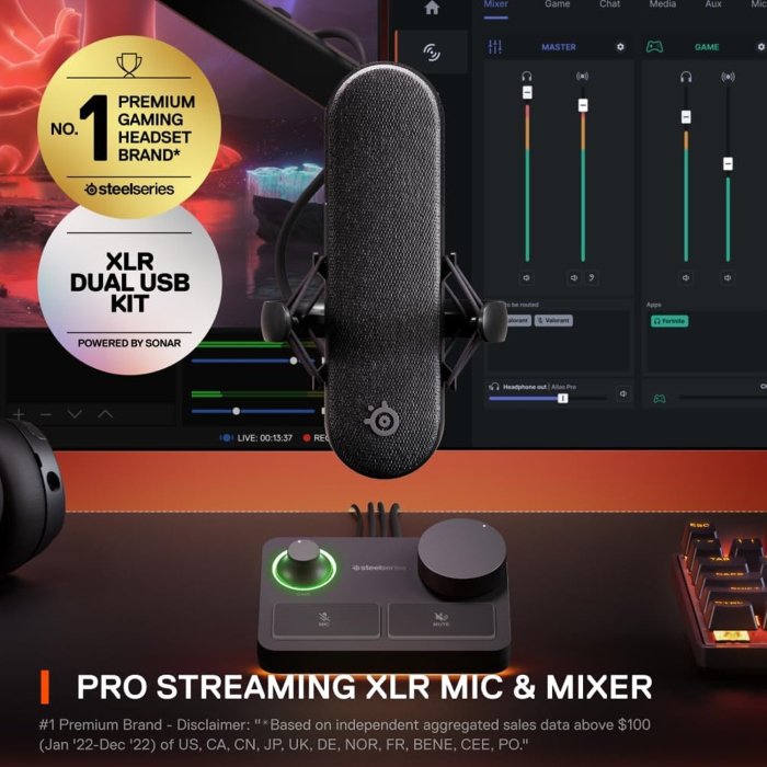 SteelSeries Alias Pro XLR Microphone + Stream Mixer, Mappable Controls,Dual PC Connectivity – ( XLR Cable Included ) - Image 3