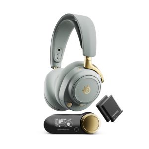 SteelSeries Arctis Nova Elite - Hi-Res Wireless Gaming Headset, 96kHz/24bit, Carbon Fiber Drivers, Active Noise Cancellation, Wireless/Bluetooth/Wired Connectivity, Multi-Source Mix, OmniPlay PC / PlayStation / Xbox, Sage Gold | 61663