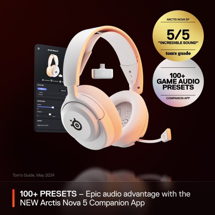 SteelSeries Arctis Nova 5 Wireless/Bluetooth Gaming Headset AI Noise Cancellation ClearCast 2.X Retractable Mic, Up to 60-Hours Battery life, For PC,PS5/PS4,Nintendo & Mobile Device - White - Image 3