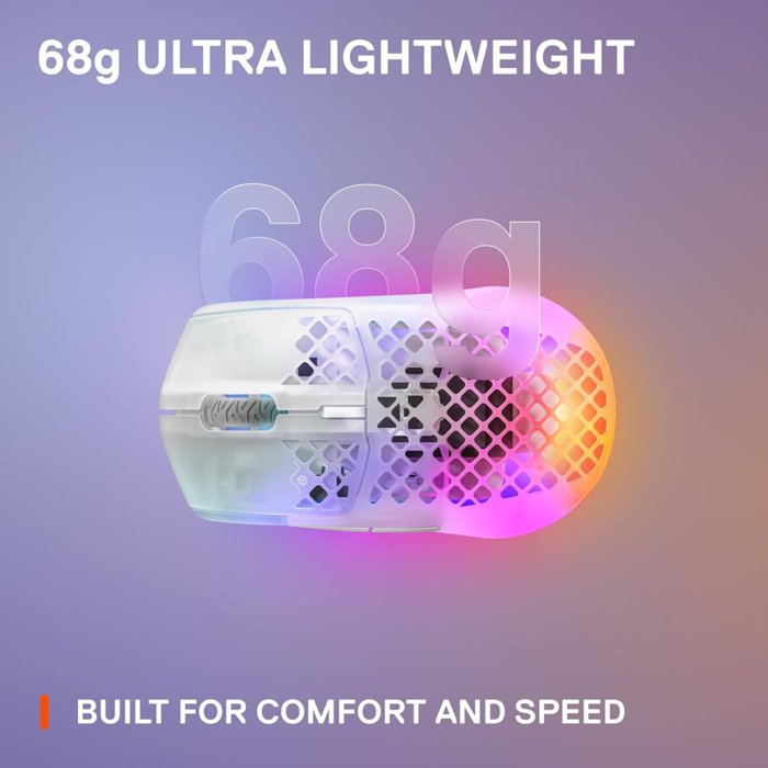 SteelSeries Aerox 3 Wireless/Bluetooth Limited Edition Ghost Ultra LightWeight Gaming Mouse 18,000 CPI, 200Hr Battery Life - White - Image 2