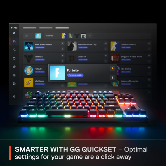 SteelSeries Apex Pro Esports TKL Gen 3 Quantum 2.0 Dual Wireless/ Bluetooth/Wired Mechanical Gaming Keyboard, Omnipoint 3.0 Smarter GG QuickSet, Dynamic Per-Key RGB illumination, OLED Smart Display, Magnetic Wrist Rest, For PC/PS5 & Xbox - Image 2