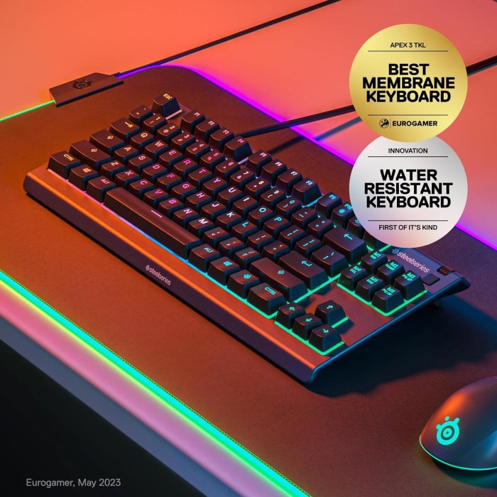 SteelSeries Apex 3 TKL RGB Wired Gaming Keyboard IP32 Water Resistant Whisper Quiet Switches-Black (Arabic layout) - Image 3