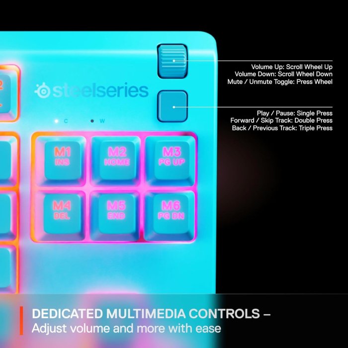 SteelSeries Apex 3 TKL Wired RGB Gaming Keyboard Water and Dust Resistant Whisper Quiet Switches - Aqua - Image 2