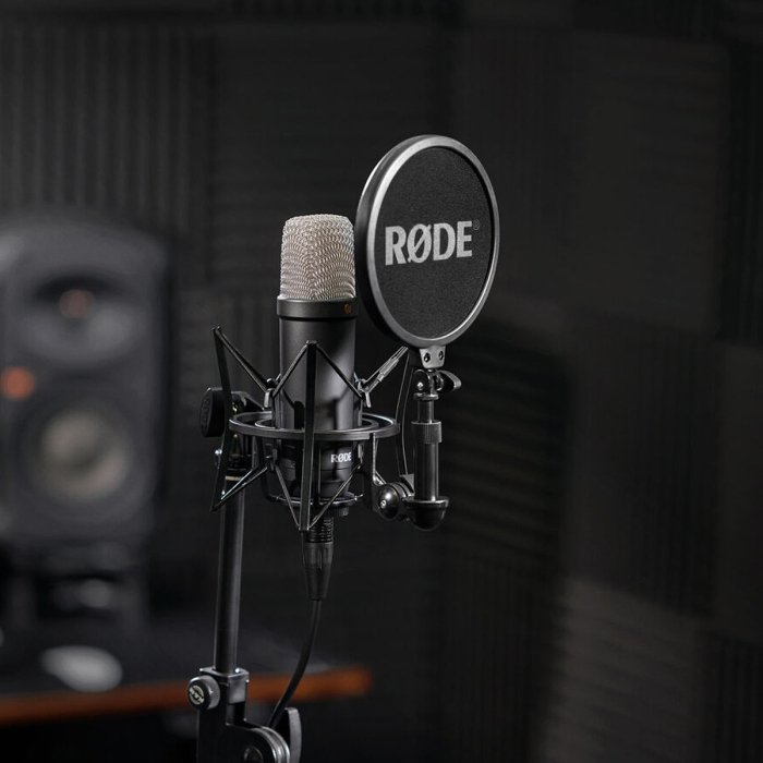 Rode NT1 Studio Condenser Microphone Wide Dynamic Range, High Sensitivity, XLR Cable Included, Shock Mount & Detachable Pop Filter - Black - Image 2