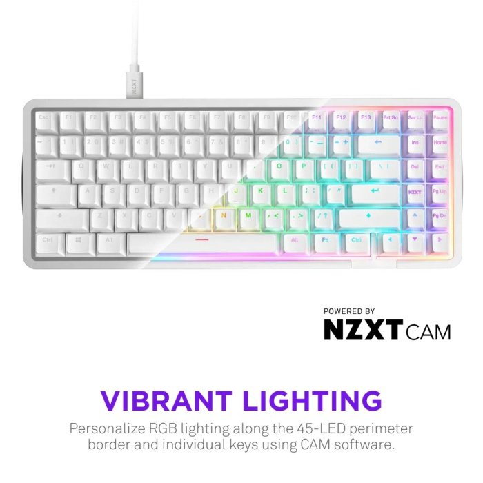 NZXT Function Elite Mini TKL Wired Gaming Keyboard - White - Image 3