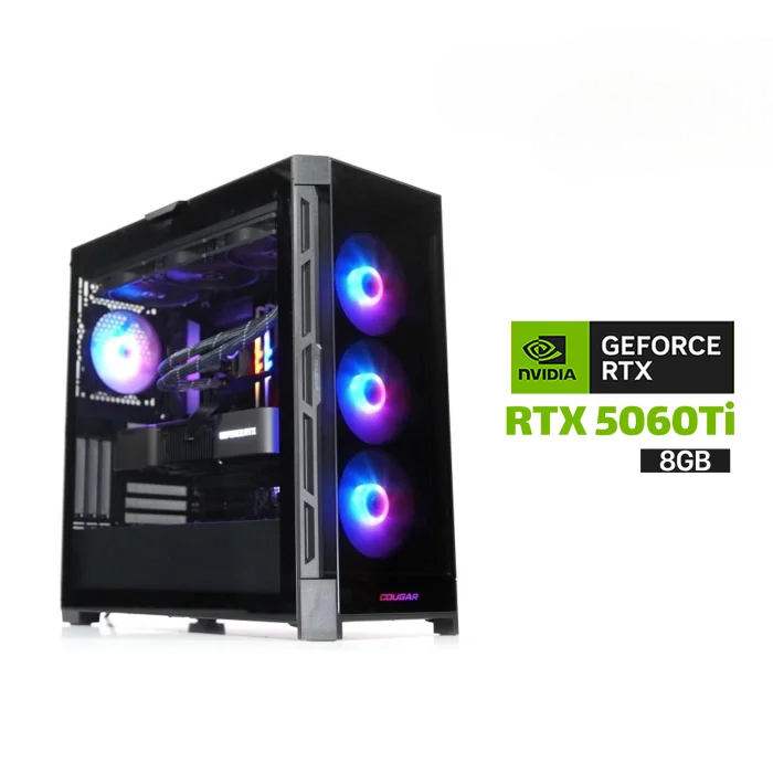 Gaming PC Intel Core i5-14600K Processor, GIGABYTE B760 WIFI D5 Motherboard, 32GB DDR5 RAM, 1TB SSD NVME, RTX 5060 TI 8GB VGA, L240 Liquid Cooler, 750 WATT GOLD PSU, Cougar DuoFace Pro RGB Mid Tower Case, 4x Pre-Installed ARGB Fans, Win 11 Pro (License)