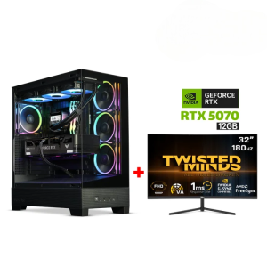 Gaming PC i7-14700F, GigaByte Z790 UD AC DDR5 WiFi MB, 32GB DDR5 RAM, 2TB NVMe SSD, ZOTAC RTX 5070 12GB VGA, AZZA L240 Liquid Cooler, 850 WATT GOLD PSU, Asus A31 Plus Mid Tower Case Black, Windows 11 Pro License, Twisted Minds 32" VA Curved Gaming Mo