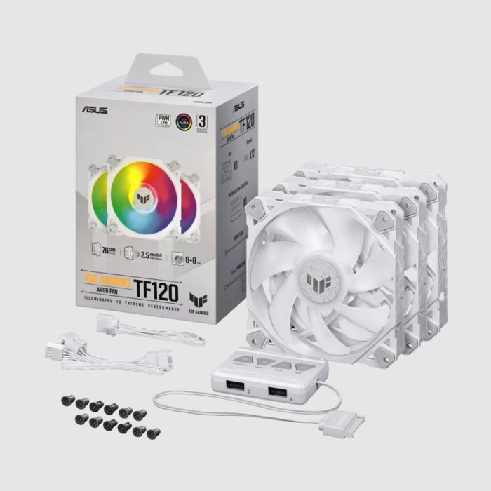 Asus TUF Gaming TF120 ARGB Triple Fan Kit with Controller - White - Image 2