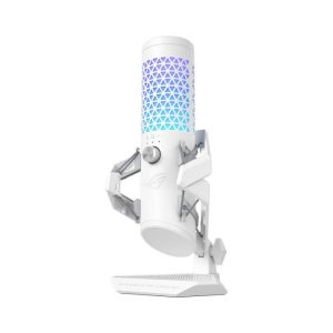 Asus Rog Carnyx USB Gaming Microphone One-Touch Mute Button,Bulit-In Pop Filter,Multi-Functional Control Knob,Metal Shock Mount - White