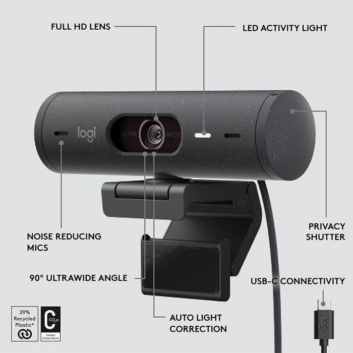 Logitech Brio 500 Full HD Webcam With HDR - Black - Image 2