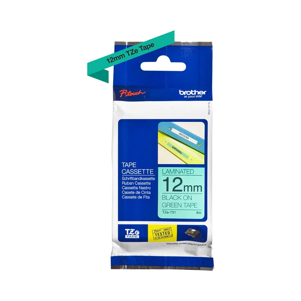 Brother Genuine TZe-731 Labelling Tape Cassette Black on Green, 12mm wide...