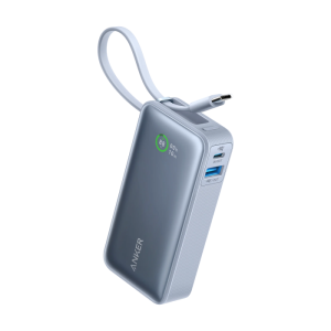 Anker Nano LightWeight With Built-In USB-C Cable Power Bank 10,000 mAh 30W Fast Charging And Recharging With intelligent Display - Blue
