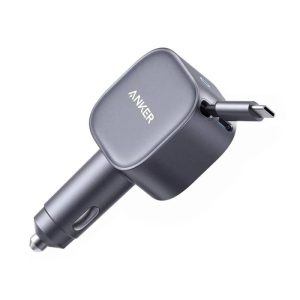 Anker USB-C Car Charger (75W Max with Built-In Retractable Cable) -Silver
