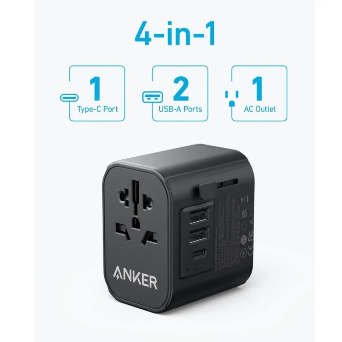 Anker Travel Adapter (4-In-1) Ultra-Expanded Power For Traveling Abroad 30W Max - Black - Image 3