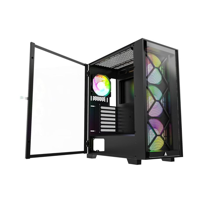 Montech Air 1000 Premium Mid Tower Two Panel Front & Left Side Tempered Glass Case with 4 RGB Fans - Black - Image 3
