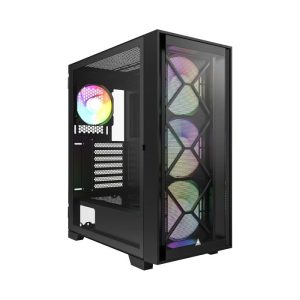 Montech Air 1000 Premium Mid Tower Two Panel Front & Left Side Tempered Glass Case with 4 RGB Fans - Black