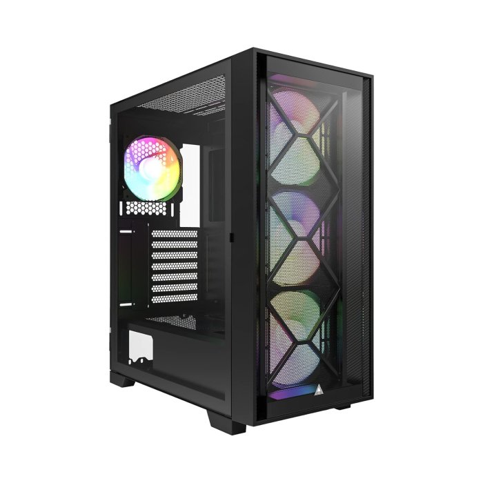 Montech Air 1000 Premium Mid Tower Two Panel Front & Left Side Tempered Glass Case with 4 RGB Fans - Black