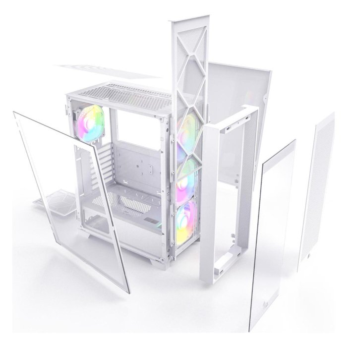 Montech Air 1000 Premium Mid Tower Two Panel Front & Left Side Tempered Glass Case with 4 RGB Fans - White - Image 2