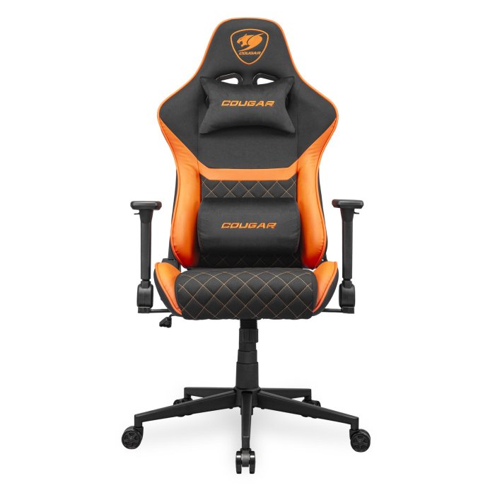 Cougar Armor One V2 F Woven Fabric,4D Folding Armrest,Head And Lumbar Pillow,Full Steel Frame,Gas Lift Height Adjustment -Black/Orange