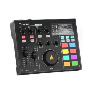 Maono Caster AU-AM100 Series Podcast Console Fully Integrated, Built-In Battery, Multi Channel mixing, High Quality preamps, Noice Reduction