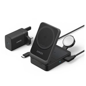 Anker MagGo Wireless Charging Station (Foldable 3-In-1) With Charger And USB-C Cable MagSafe-Compatible 2x Faster - Black